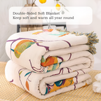Breathable 100% Cotton Bird Print Tassel Throw Blanket (Queen Size)