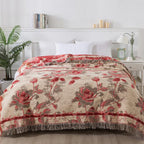 Breathable 100% Cotton Floral Jacquard Throw Blanket
