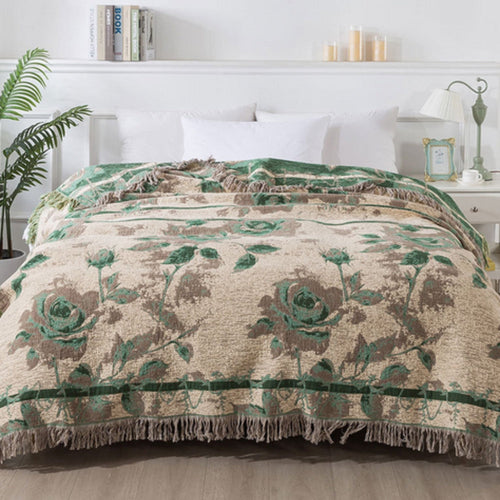 Breathable 100% Cotton Floral Jacquard Throw Blanket