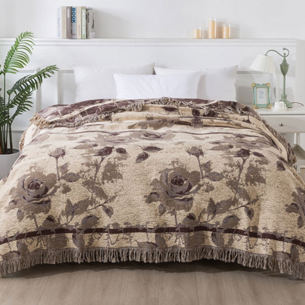 Breathable 100% Cotton Floral Jacquard Throw Blanket