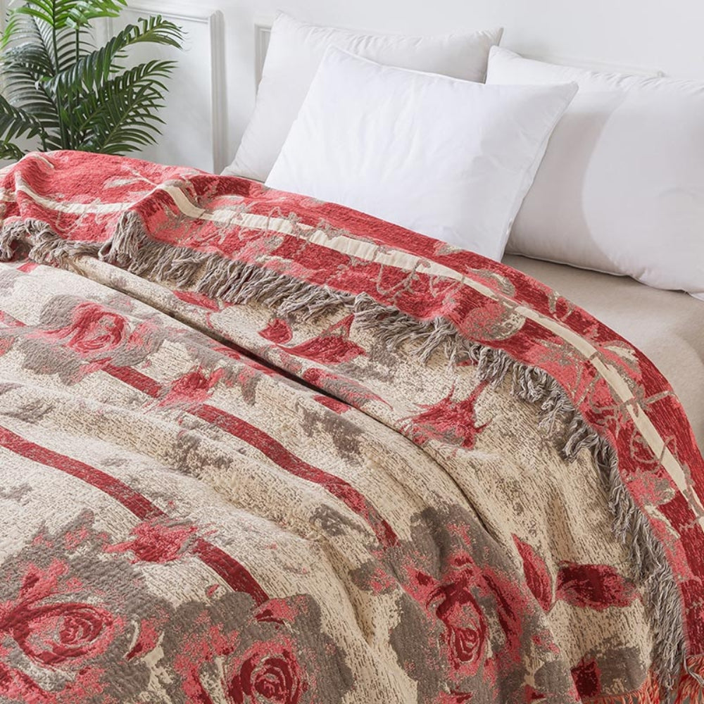 Breathable 100% Cotton Floral Jacquard Throw Blanket