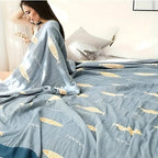 Breathable 100% Cotton Gauze Blanket (Jacquard Fish Pattern)