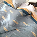 Breathable 100% Cotton Gauze Blanket (Jacquard Fish Pattern)