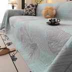 Breathable Cotton Gauze Leaf-Pattern Sofa Cover (Machine Washable)