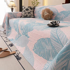 Breathable Cotton Gauze Leaf-Pattern Sofa Cover (Machine Washable)