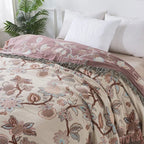 Breathable Cotton Jacquard Floral Bed Blanket (Tassel Trim)