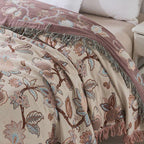 Breathable Cotton Jacquard Floral Bed Blanket (Tassel Trim)