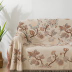 Breathable Cotton Jacquard Floral Tassel-Trim Bed Blanket