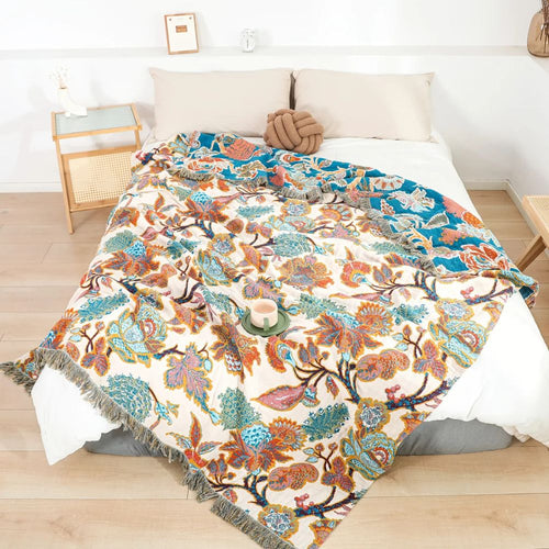 Breathable Cotton Ornamental Floral Blanket (Machine Washable)