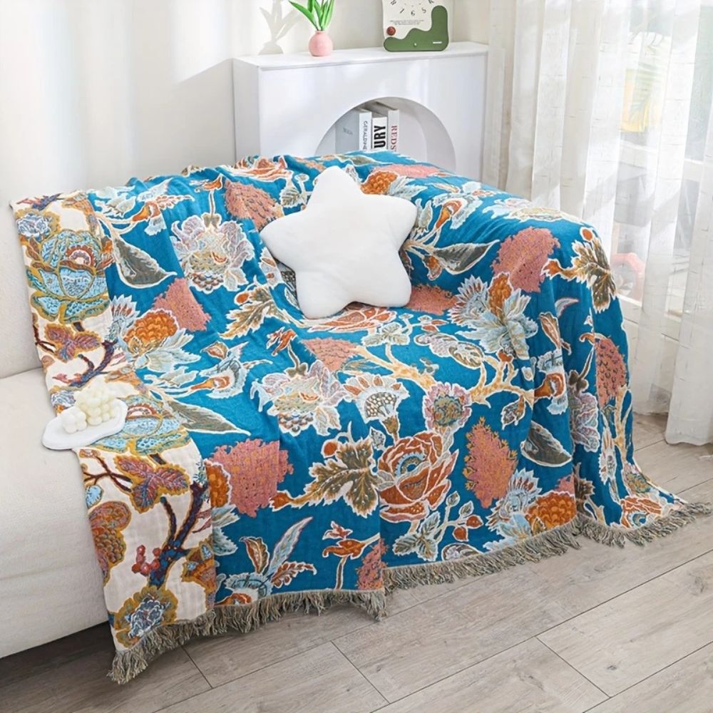 Breathable Cotton Ornamental Floral Blanket (Machine Washable)