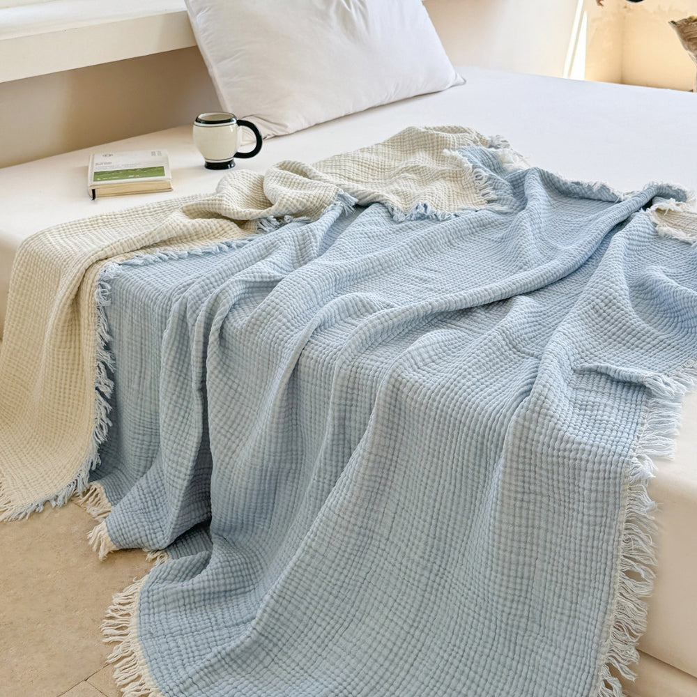Breathable & Lightweight Fringed Muslin Blanket