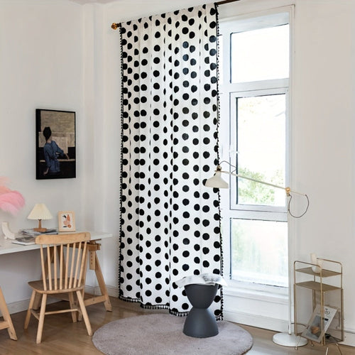 Breathable Linen Polka Dot Curtain Panel (Tassel Trim)