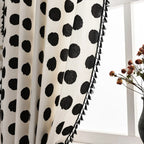 Breathable Linen Polka Dot Curtain Panel (Tassel Trim)