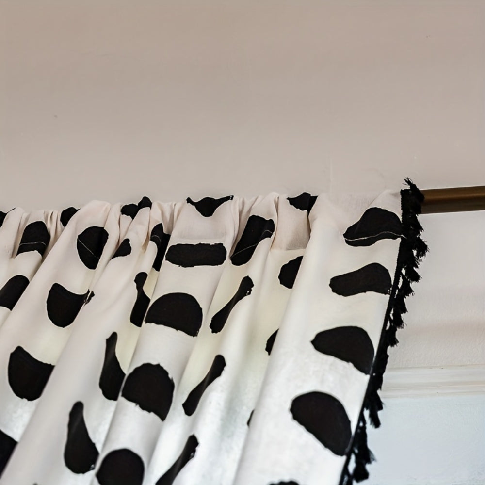 Breathable Linen Polka Dot Curtain Panel (Tassel Trim)