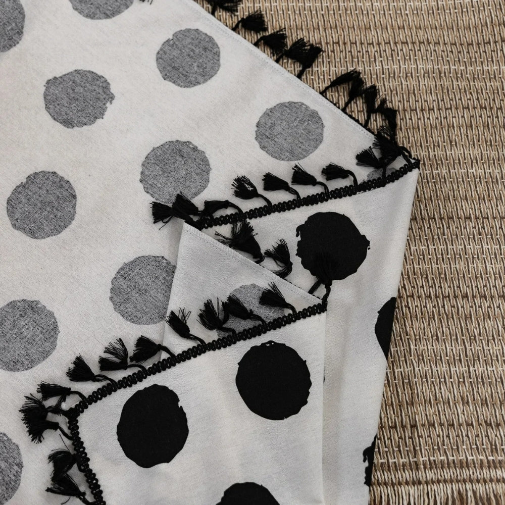 Breathable Linen Polka Dot Curtain Panel (Tassel Trim)