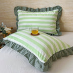 Breathable Microfiber Blend Striped Ruffled Lace Queen Pillowcase