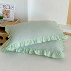 Breathable Microfiber Blend Striped Ruffled Lace Queen Pillowcase