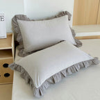 Breathable Microfiber Blend Striped Ruffled Lace Queen Pillowcase