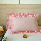Breathable Microfiber Blend Striped Ruffled Lace Queen Pillowcase