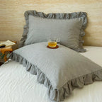 Breathable Microfiber Blend Striped Ruffled Lace Queen Pillowcase