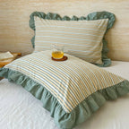 Breathable Microfiber Blend Striped Ruffled Lace Queen Pillowcase