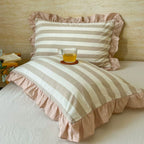 Breathable Microfiber Blend Striped Ruffled Lace Queen Pillowcase