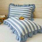 Breathable Microfiber Blend Striped Ruffled Lace Queen Pillowcase
