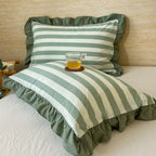 Breathable Microfiber Blend Striped Ruffled Lace Queen Pillowcase