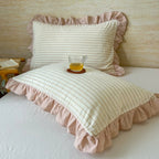 Breathable Microfiber Blend Striped Ruffled Lace Queen Pillowcase