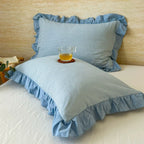 Breathable Microfiber Blend Striped Ruffled Lace Queen Pillowcase