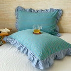 Breathable Microfiber Blend Striped Ruffled Lace Queen Pillowcase