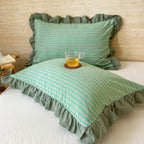 Breathable Microfiber Blend Striped Ruffled Lace Queen Pillowcase