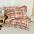 Breathable Microfiber Blend Striped Ruffled Lace Queen Pillowcase