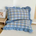 Breathable Microfiber Blend Striped Ruffled Lace Queen Pillowcase