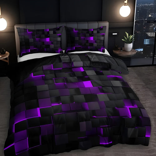 Breathable Microfiber-Cotton Neon 3D Grid Duvet Cover Set
