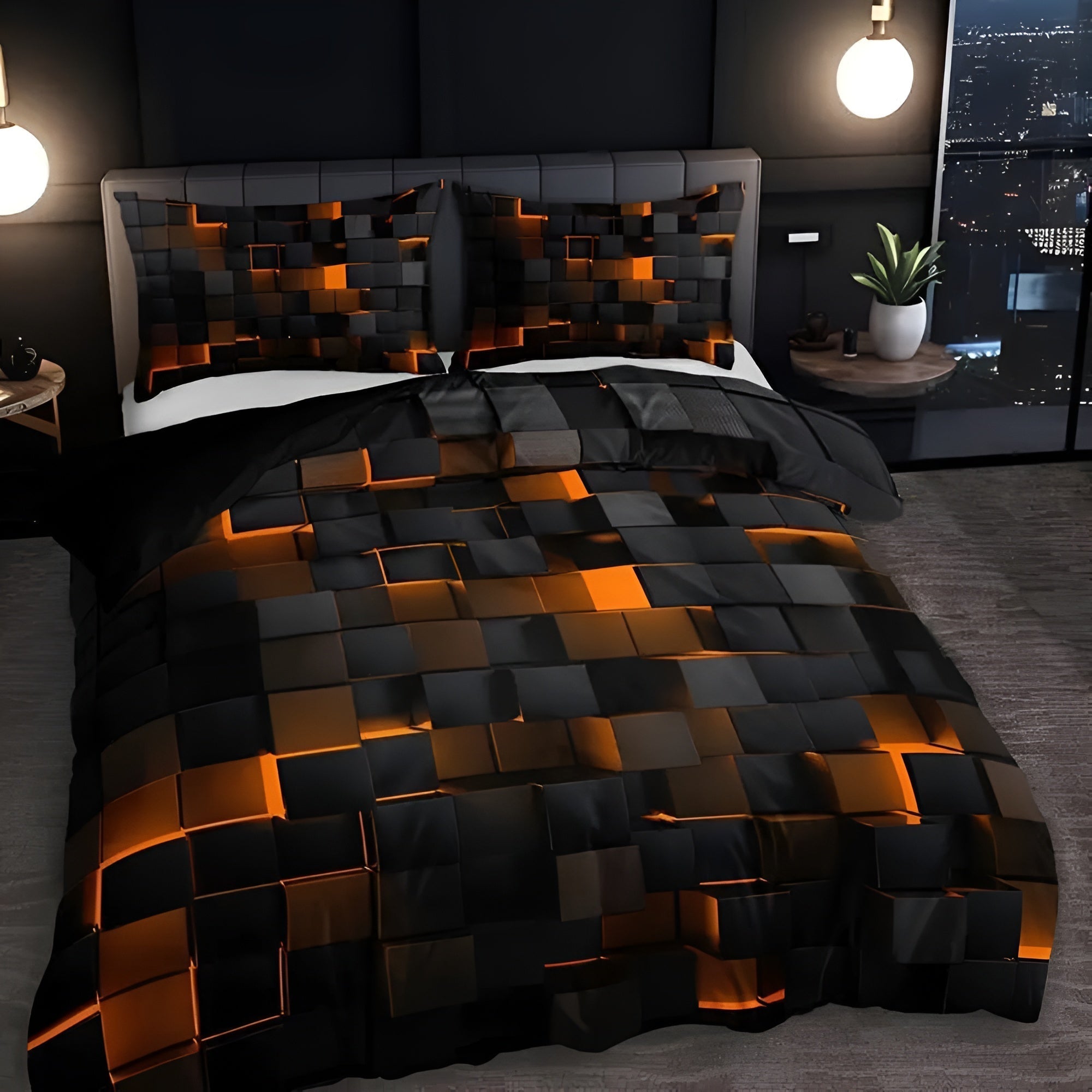 Breathable Microfiber-Cotton Neon 3D Grid Duvet Cover Set