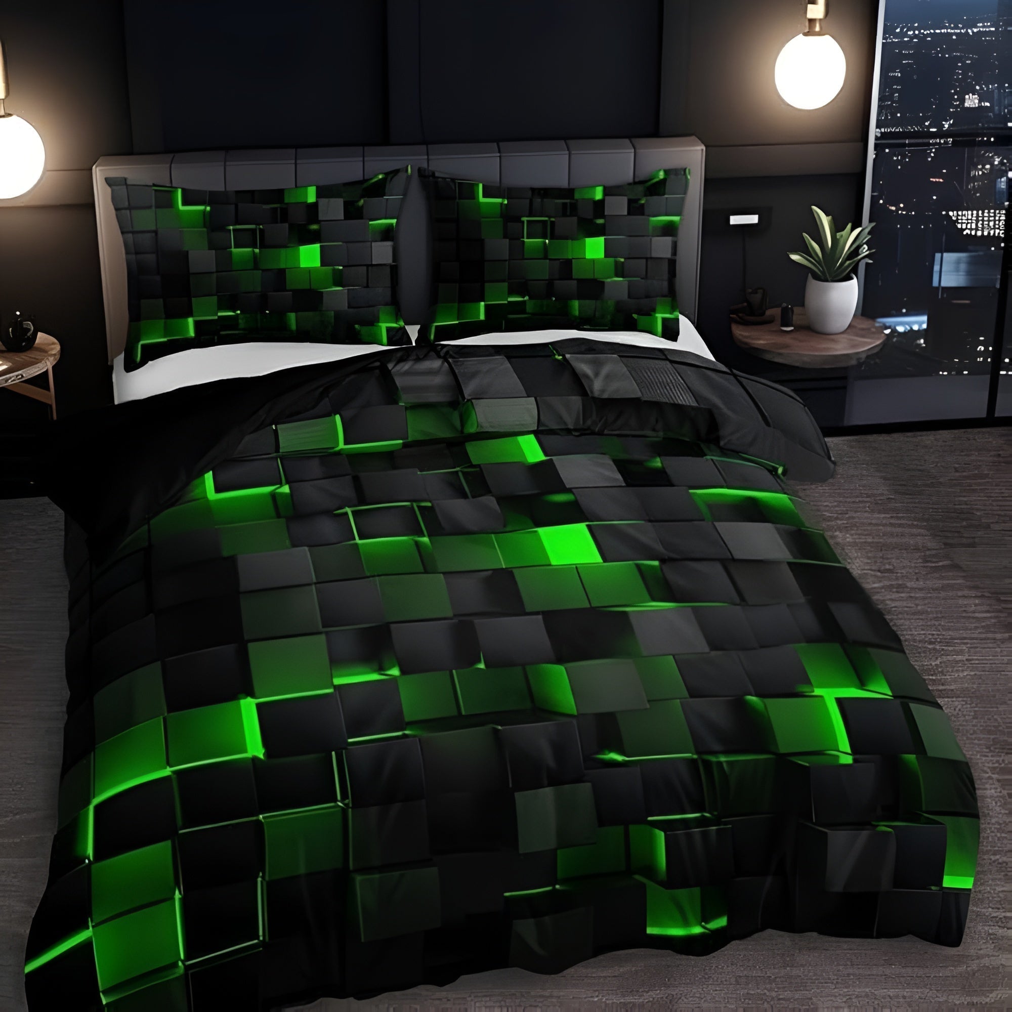 Breathable Microfiber-Cotton Neon 3D Grid Duvet Cover Set