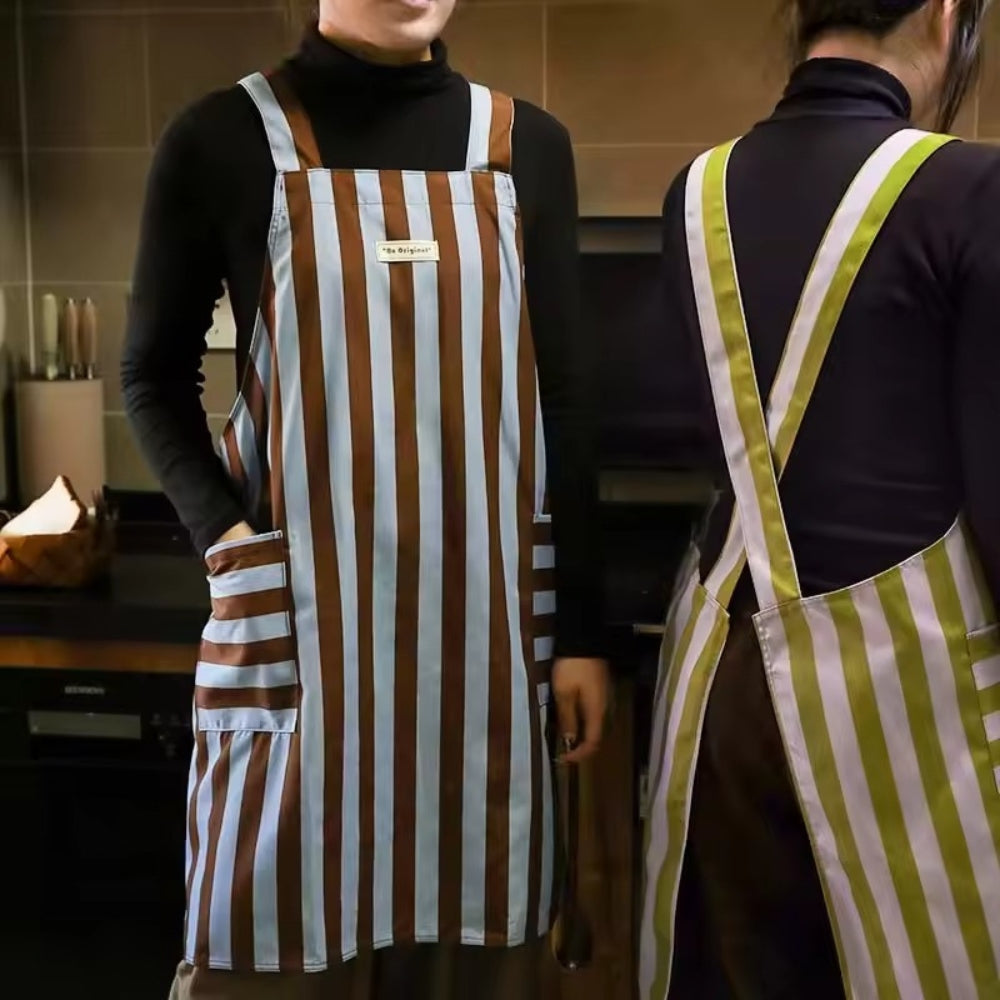 Breathable Microfiber Vertical Stripe Apron With Pockets