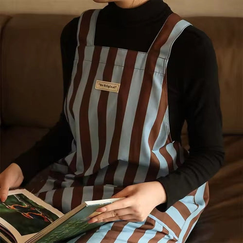 Breathable Microfiber Vertical Stripe Apron With Pockets