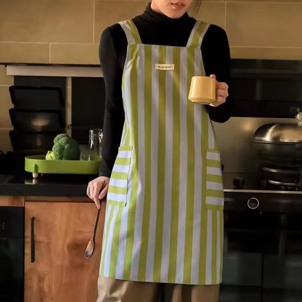 Breathable Microfiber Vertical Stripe Apron With Pockets