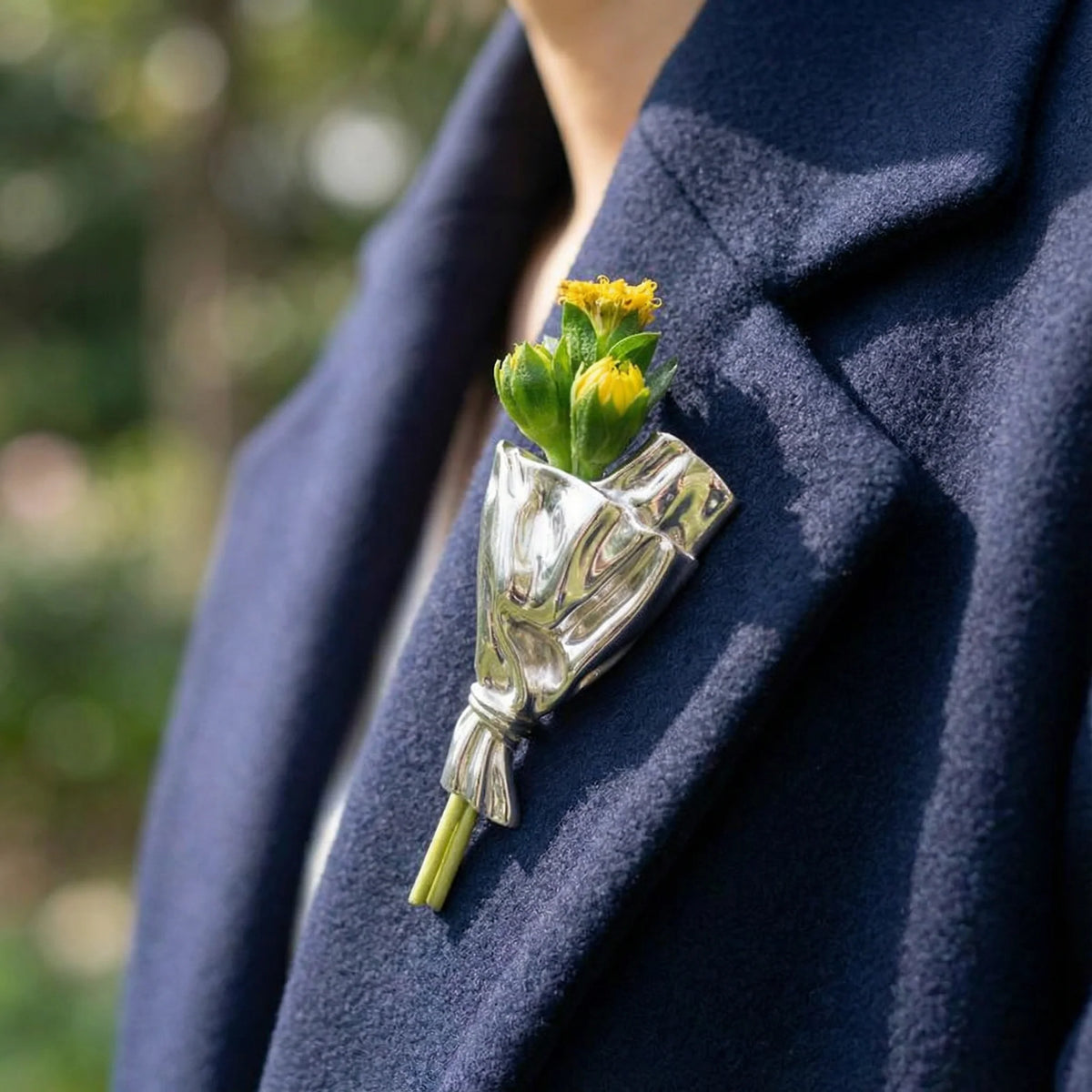 Brooch Mini Flower Vase Polished Metal