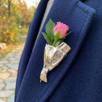 Brooch Mini Flower Vase Polished Metal