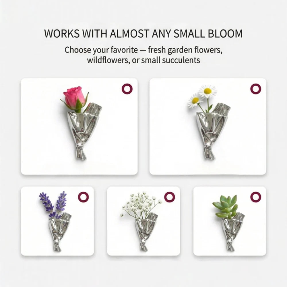 Brooch Mini Flower Vase Polished Metal
