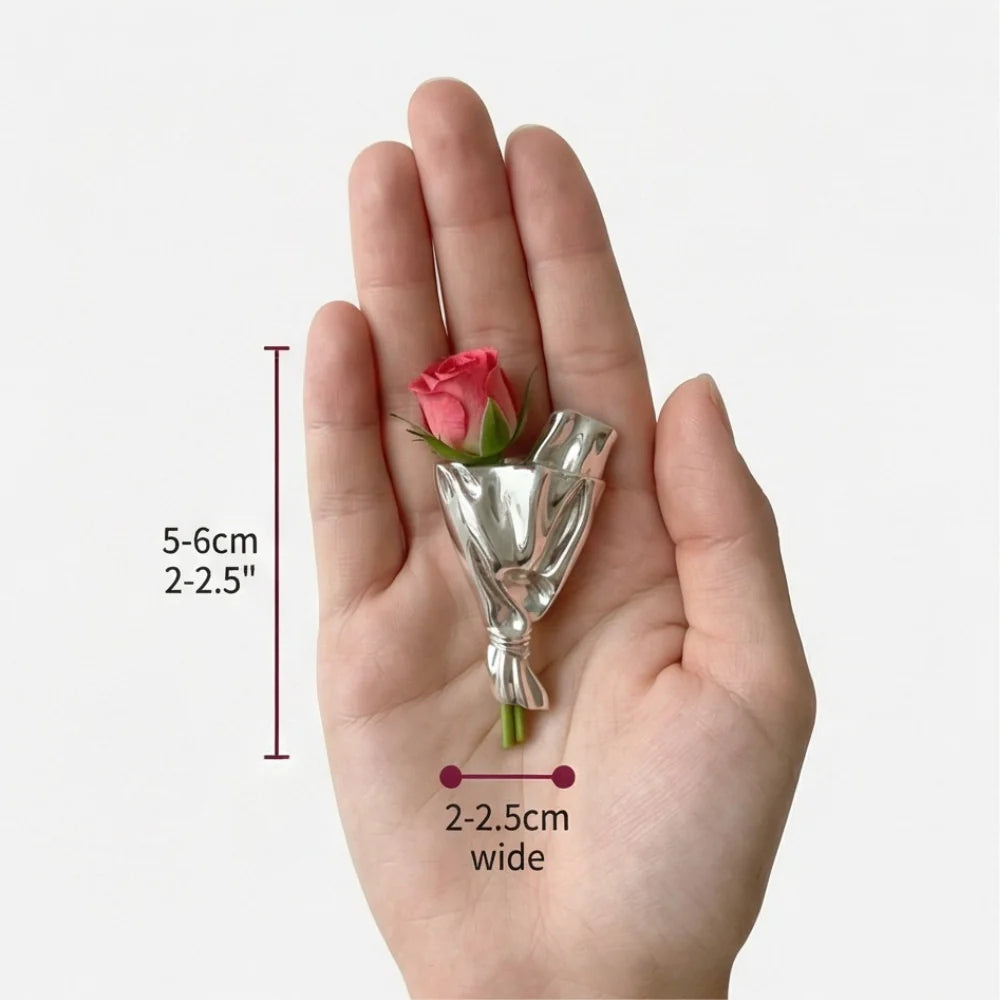 Brooch Mini Flower Vase Polished Metal