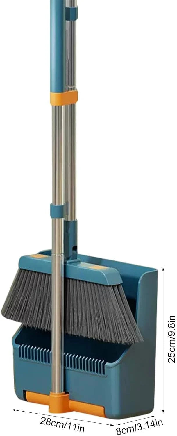 Broom & Dustpan Set 180° Rotating Head Adjustable Handle