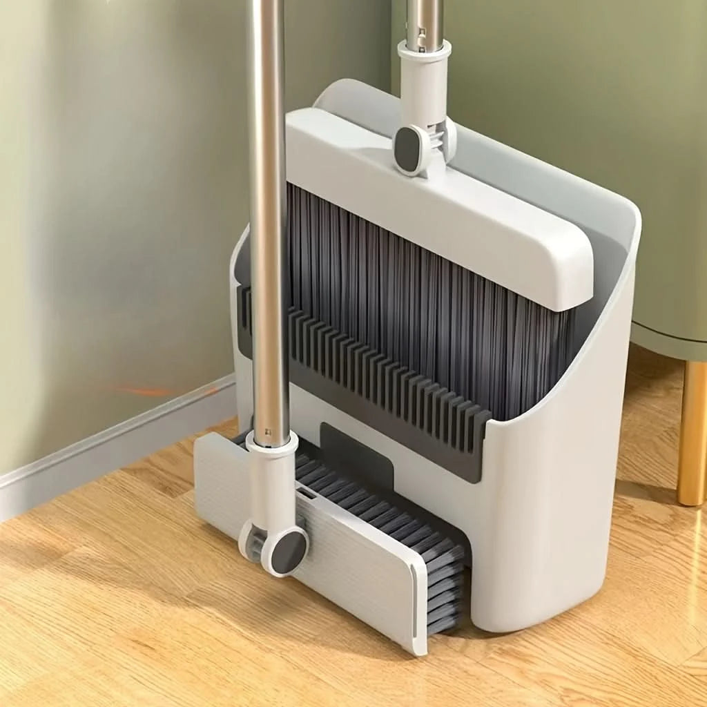 Broom & Dustpan Set Space-Saving Soft Dense Bristles