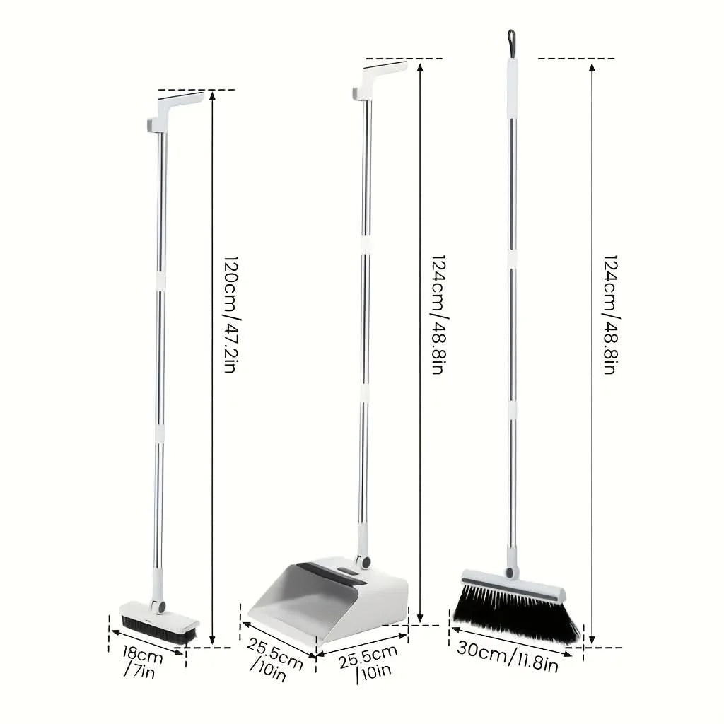 Broom & Dustpan Set Space-Saving Soft Dense Bristles