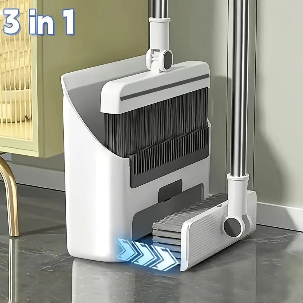 Broom & Dustpan Set Space-Saving Soft Dense Bristles