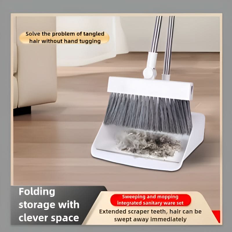 Broom & Dustpan Set Space-Saving Soft Dense Bristles