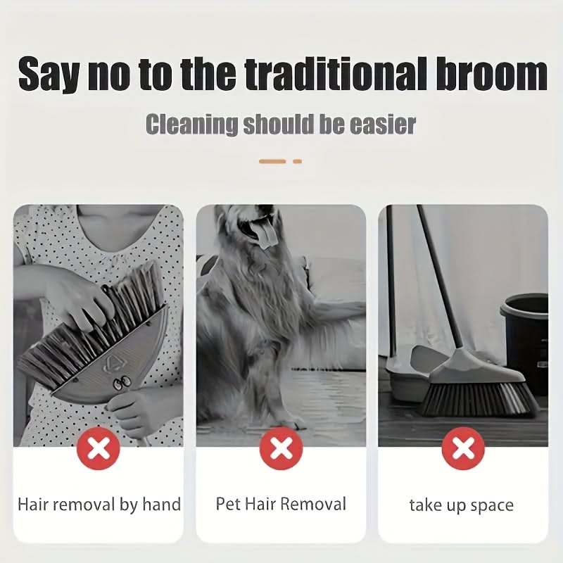 Broom & Dustpan Set Space-Saving Soft Dense Bristles